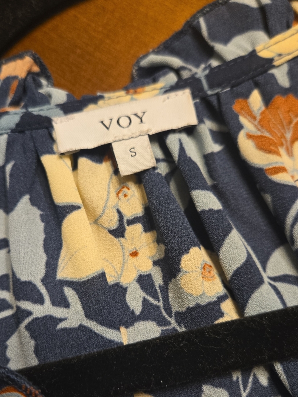 Floral Navy Blue Women's Blouse - By VOY. - Picture 2 of 4